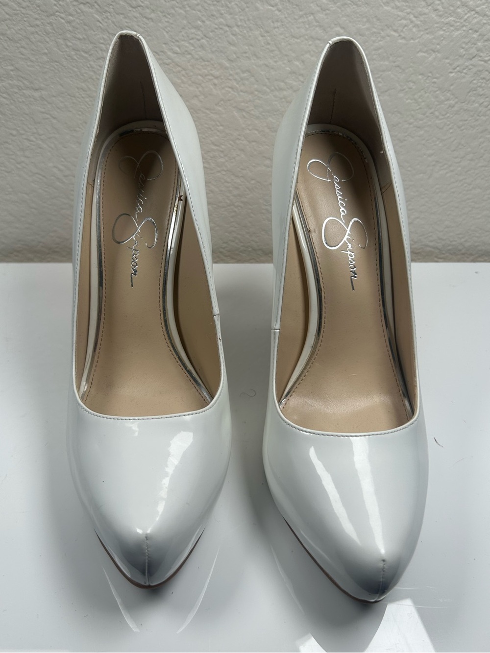 Jessica Simpson White Patent Leather Pointed-Toe Stiletto Pumps